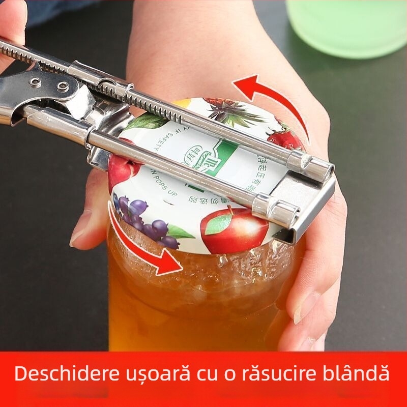 Deschizător de conserve multifuncțional manual rotativ, reglabil, cu capac antiderapant și deschizător prin răsucire