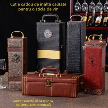 Cutie cadou pentru ambalaj vin roșu, cutie individuală, 2 perechi, cutie din piele, cutie goală pentru vin de înaltă calitate, cutie de lux