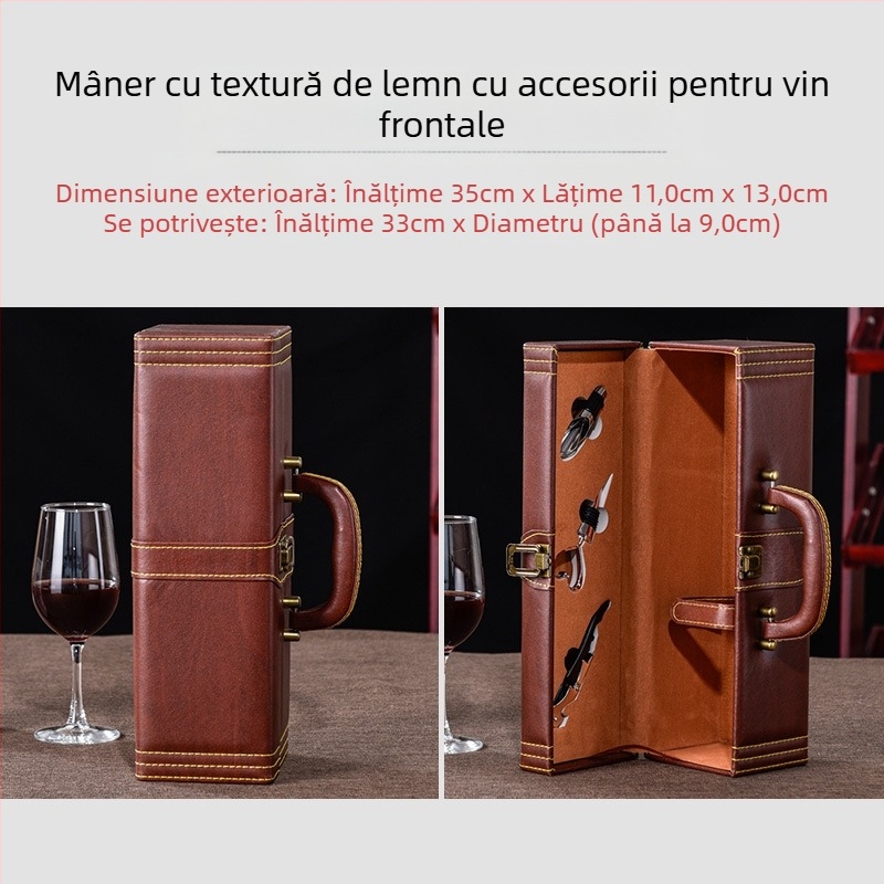 Cutie cadou pentru ambalaj vin roșu, cutie individuală, 2 perechi, cutie din piele, cutie goală pentru vin de înaltă calitate, cutie de lux