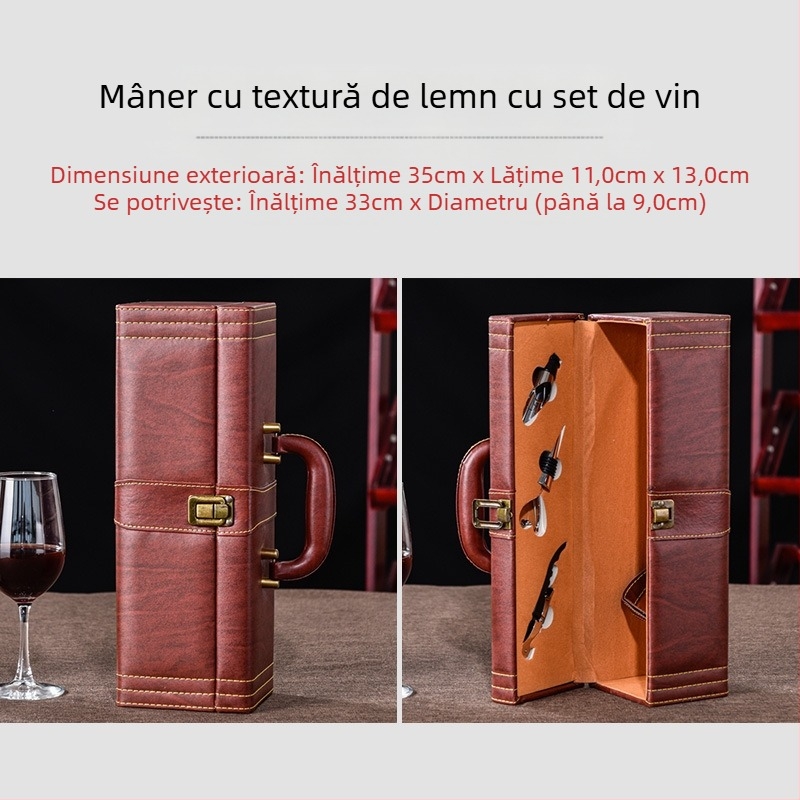 Cutie cadou pentru ambalaj vin roșu, cutie individuală, 2 perechi, cutie din piele, cutie goală pentru vin de înaltă calitate, cutie de lux