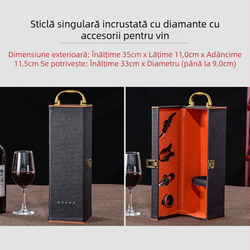 Cutie cadou pentru ambalaj vin roșu, cutie individuală, 2 perechi, cutie din piele, cutie goală pentru vin de înaltă calitate, cutie de lux