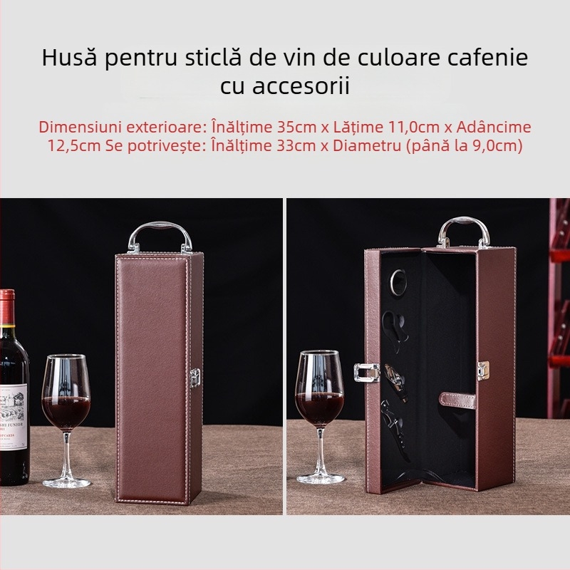 Cutie cadou pentru ambalaj vin roșu, cutie individuală, 2 perechi, cutie din piele, cutie goală pentru vin de înaltă calitate, cutie de lux