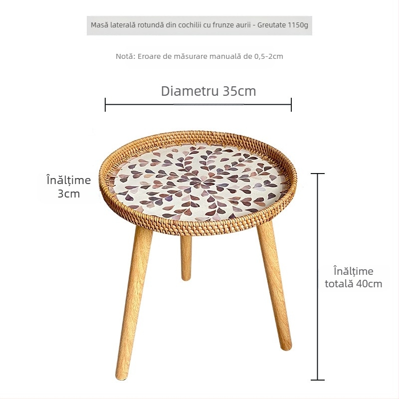 Tavă multi-stil colorată din ratan țesută manual, cu picioare, tavă de lux de înaltă calitate, cu formă de coajă, masă laterală mică