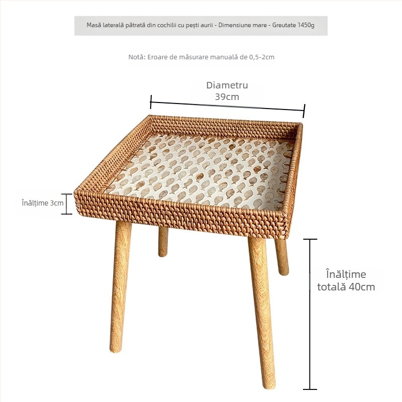 Tavă multi-stil colorată din ratan țesută manual, cu picioare, tavă de lux de înaltă calitate, cu formă de coajă, masă laterală mică