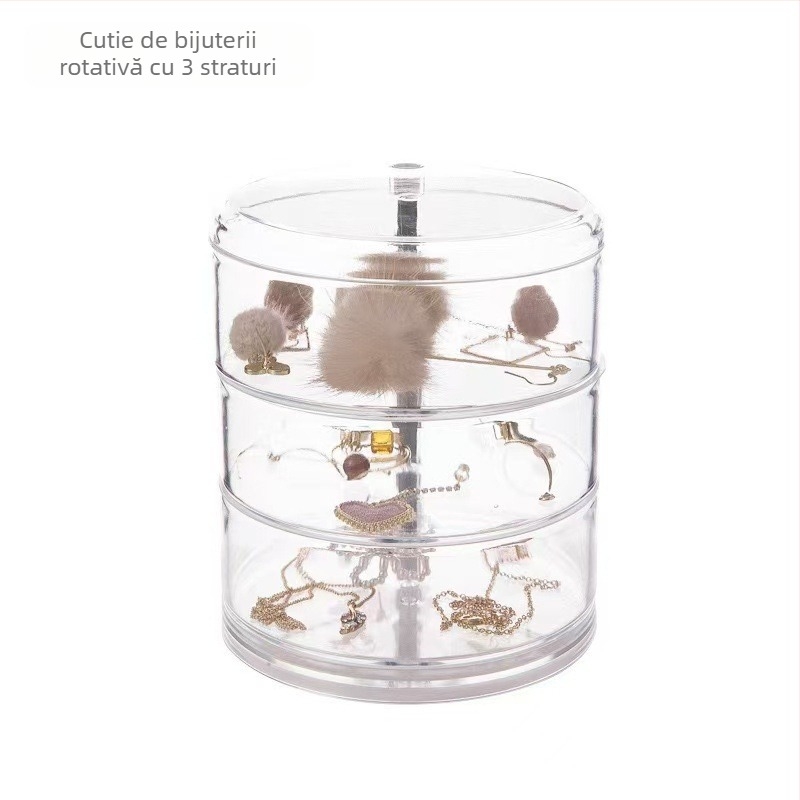 Cutie de depozitare cosmetică transparentă acrilică pentru dormitor, rotativă, rezistentă la praf, bijuterii, inel de păr, cercei, puf de ruj, raft de depozitare