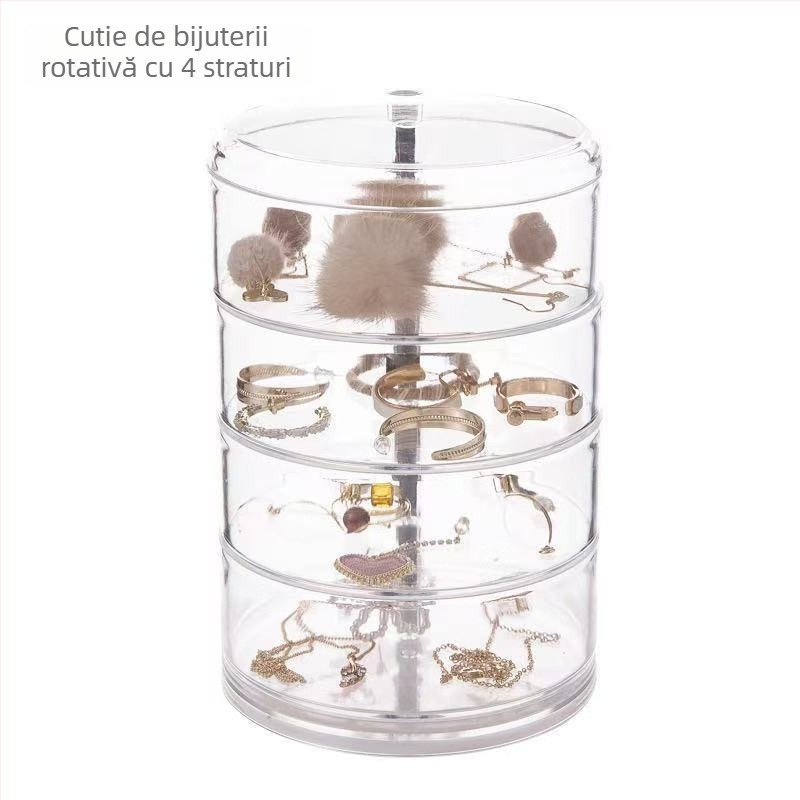 Cutie de depozitare cosmetică transparentă acrilică pentru dormitor, rotativă, rezistentă la praf, bijuterii, inel de păr, cercei, puf de ruj, raft de depozitare