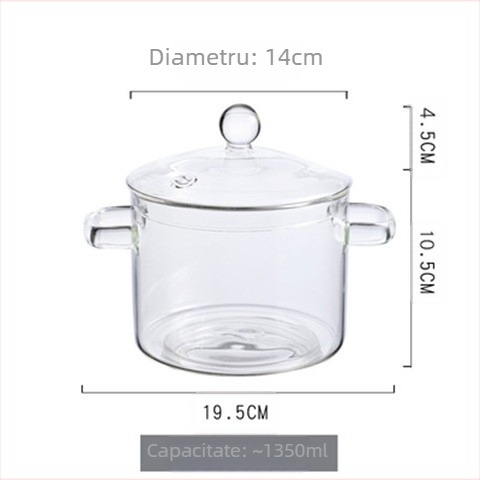 Oală din sticlă borosilicată, potrivită pentru aragazuri electrice ceramice, bol pentru tăiței cu două mânere, oală pentru supă, oală pentru gătit, oală emailată