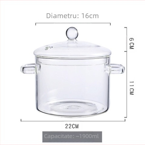 Oală din sticlă borosilicată, potrivită pentru aragazuri electrice ceramice, bol pentru tăiței cu două mânere, oală pentru supă, oală pentru gătit, oală emailată