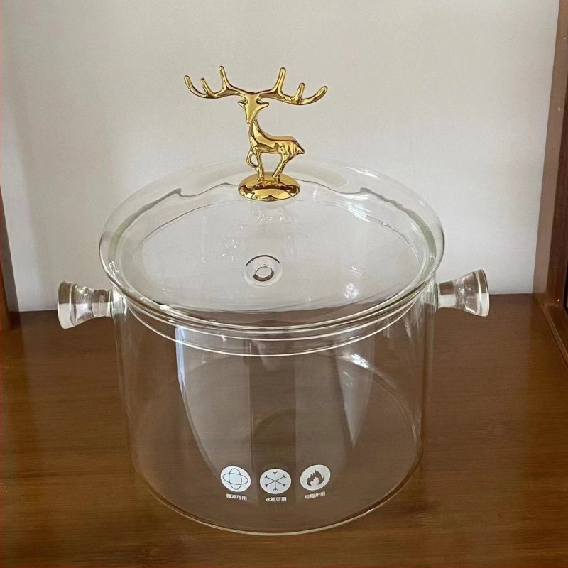 Oală din sticlă borosilicată, potrivită pentru aragazuri electrice ceramice, bol pentru tăiței cu două mânere, oală pentru supă, oală pentru gătit, oală emailată