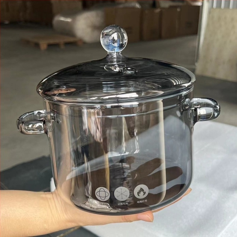 Oală din sticlă borosilicată, potrivită pentru aragazuri electrice ceramice, bol pentru tăiței cu două mânere, oală pentru supă, oală pentru gătit, oală emailată