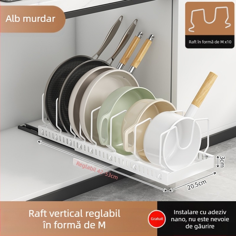 Bucătărie depozitare capac raft reglabil oală Placer oală raft blat dulap farfurie raft de depozitare extractibil