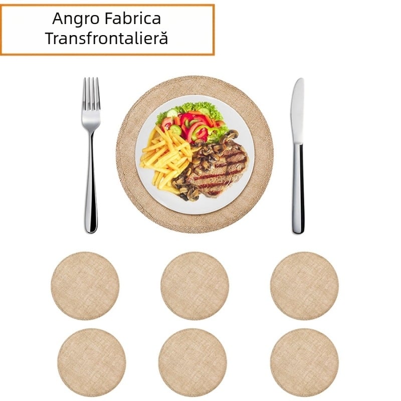 Fabrică en-gros, suporturi rotunde din cânepă grosieră, cu vânt pastoral transfrontalier, pentru decorarea casei de nuntă și banchet la restaurant
