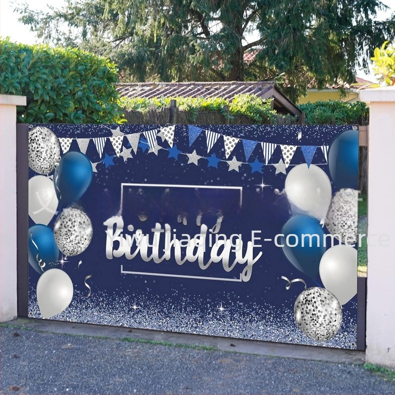 Banner albastru argintiu pentru petrecere de ziua de naștere transfrontalieră, balon cu stea, decorare de perete, fundal, pânză