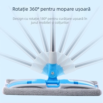 Mop plat rotativ leneș pentru uz casnic, dropshipping, pentru podele din lemn, mop umed și uscat cu dublă utilizare, cu clemă de pânză