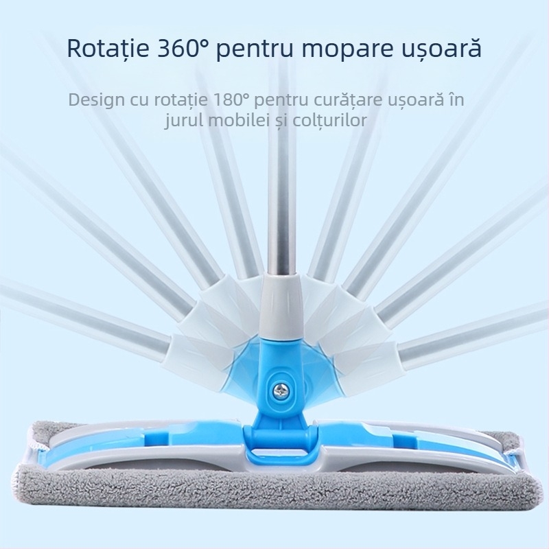 Mop plat rotativ leneș pentru uz casnic, dropshipping, pentru podele din lemn, mop umed și uscat cu dublă utilizare, cu clemă de pânză