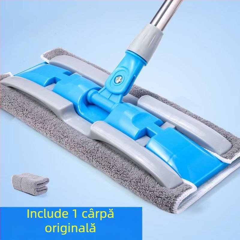 Mop plat rotativ leneș pentru uz casnic, dropshipping, pentru podele din lemn, mop umed și uscat cu dublă utilizare, cu clemă de pânză