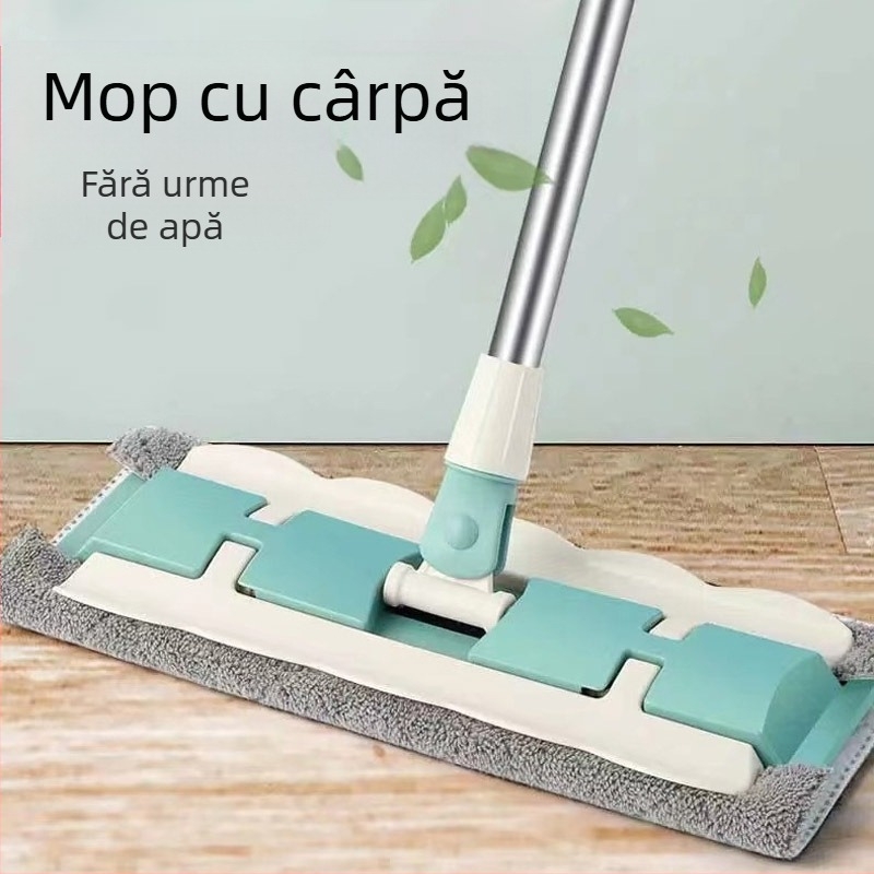Mop plat rotativ leneș pentru uz casnic, dropshipping, pentru podele din lemn, mop umed și uscat cu dublă utilizare, cu clemă de pânză