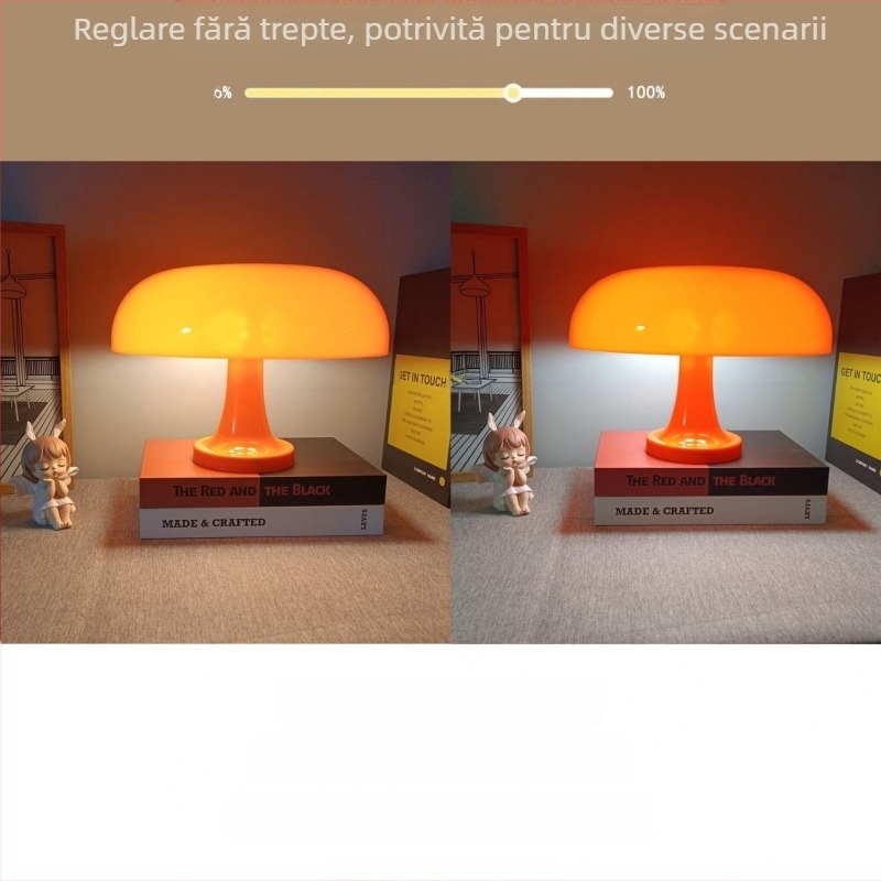Lampă de masă creativă cu dublă utilizare, reîncărcabilă USB, cu explozii transfrontaliere, veghe de noapte daneză cu ciuperci, simplă pentru living, lampă Zhongshan