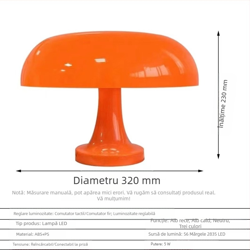 Lampă de masă creativă cu dublă utilizare, reîncărcabilă USB, cu explozii transfrontaliere, veghe de noapte daneză cu ciuperci, simplă pentru living, lampă Zhongshan