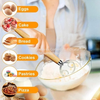 Mixer de făină cu mâner de stejar transfrontalier, mixer de aluat, mixer de ouă cu bobină din oțel inoxidabil