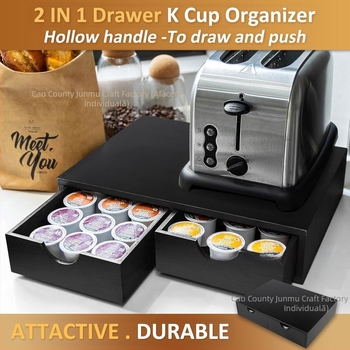 Cutie de depozitare a capsulelor de cafea cu sertar din lemn, extensibilă, pentru pliculețe de ceai, suport de depozitare pentru set de ceai, bază divizată pentru aparat de cafea