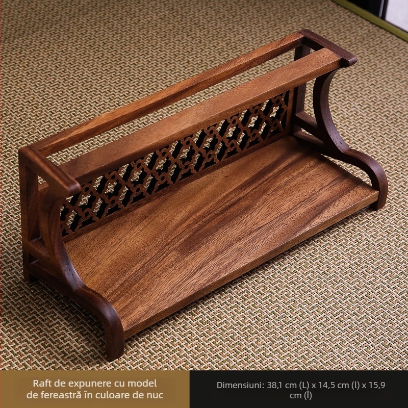 Suport pentru ceașcă de ceai din nuc cu dublă utilizare, depozitare pentru ceainic, raft antic, raft pentru ceai în stil chinezesc, raft de depozitare pentru masă de ceai