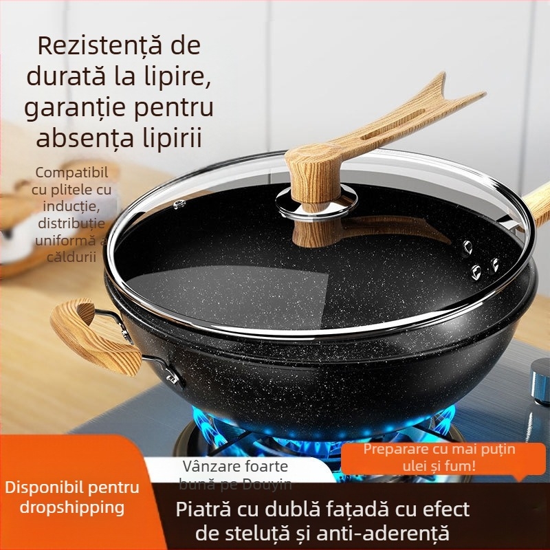 Maifanite Tigaie antiaderentă Wok de uz casnic, tigaie Wok Wok, tigaie de fier, aragaz cu inducție, potrivită pentru tigaie specială pentru aragaz pe gaz