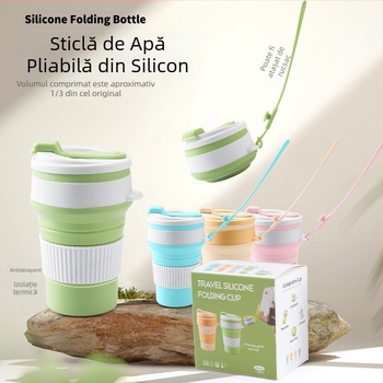 Cana de apă pliabilă din silicon portabil, cană de camping în aer liber, cană de suc, cană de cafea de birou, cană telescopică, cană de apă de gură