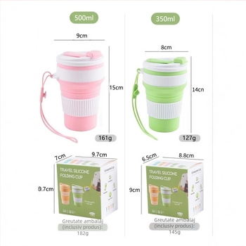 Cana de apă pliabilă din silicon portabil, cană de camping în aer liber, cană de suc, cană de cafea de birou, cană telescopică, cană de apă de gură