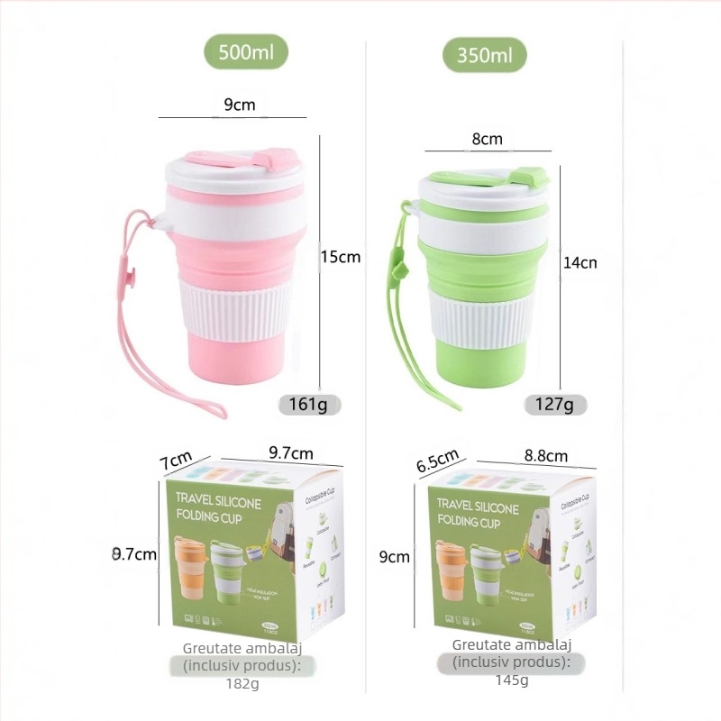 Cana de apă pliabilă din silicon portabil, cană de camping în aer liber, cană de suc, cană de cafea de birou, cană telescopică, cană de apă de gură