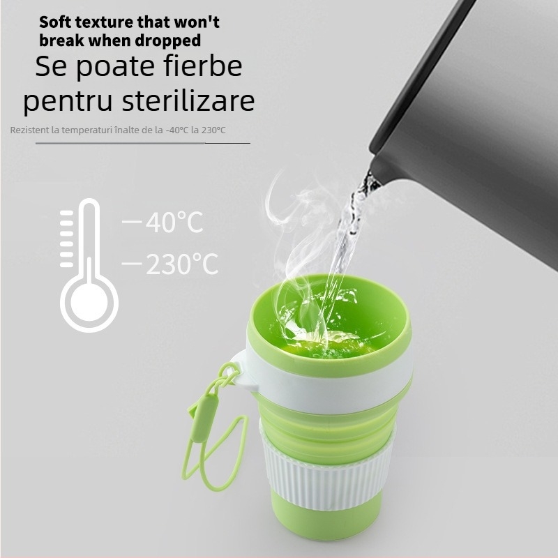 Cana de apă pliabilă din silicon portabil, cană de camping în aer liber, cană de suc, cană de cafea de birou, cană telescopică, cană de apă de gură