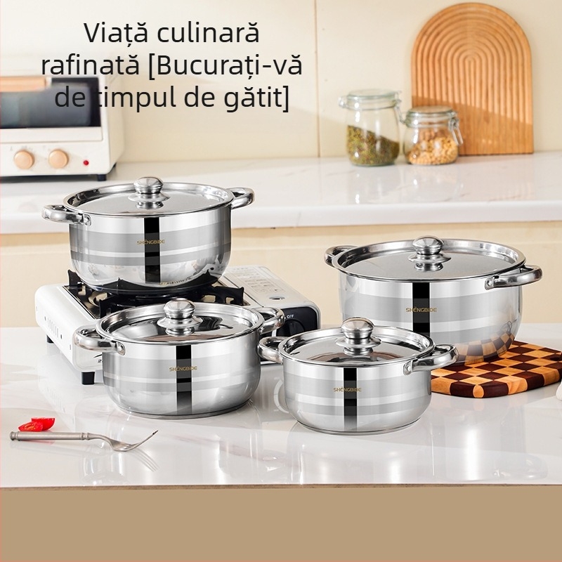 Set de oale combinate din oțel inoxidabil, vânzare fierbinte, pentru supă, set de oale combinate, cu fund compozit îngroșat, set de articole de bucătărie, set de opt piese