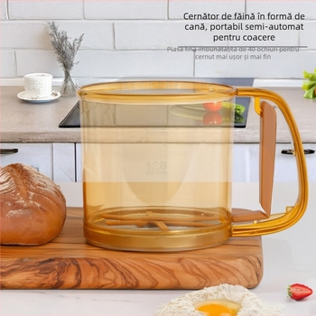 Sită semiautomată portabilă pentru făină, cernătoare de uz casnic, sită, instrument de copt cu scurgeri