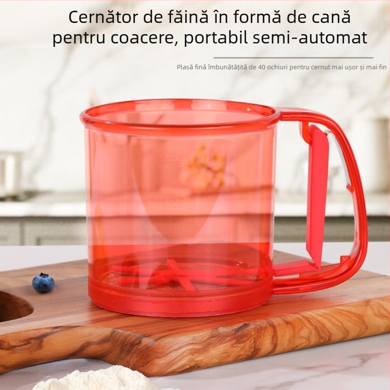 Sită semiautomată portabilă pentru făină, cernătoare de uz casnic, sită, instrument de copt cu scurgeri