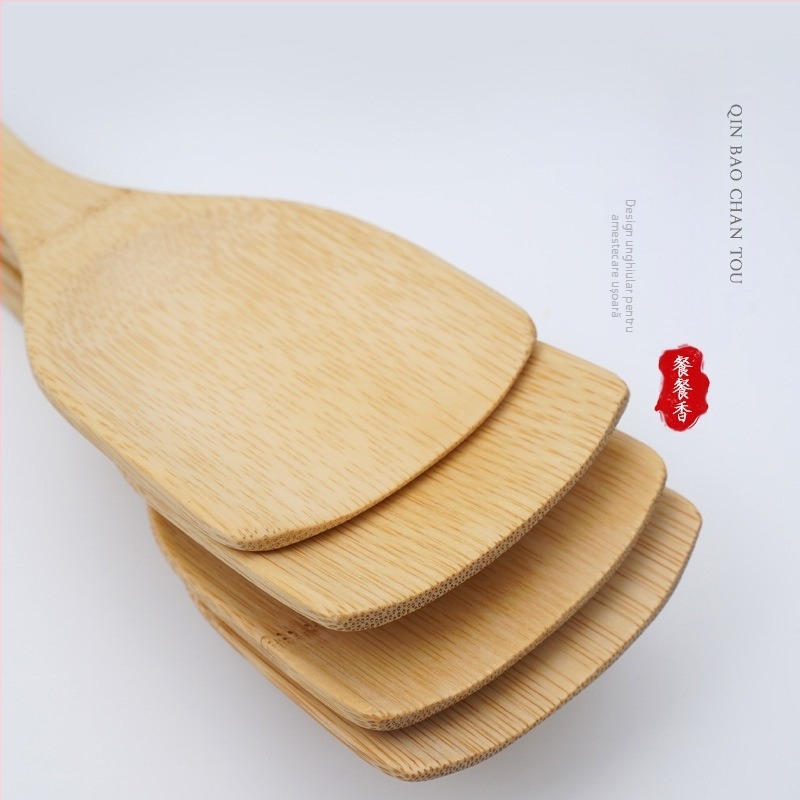 Spatulă din bambus, vânzări directe din fabrică, spatulă de gătit de uz casnic, rezistentă la temperaturi ridicate, fără vopsea, spatulă cu mâner lung din bambus, ustensile de bucătărie Runjianghu