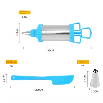 Pistol de decorare, instrumente de copt, duză de decorare cu 4 capete, răzuitor de cremă, set de 6 piese, stoarcetor de cremă pentru fursecuri
