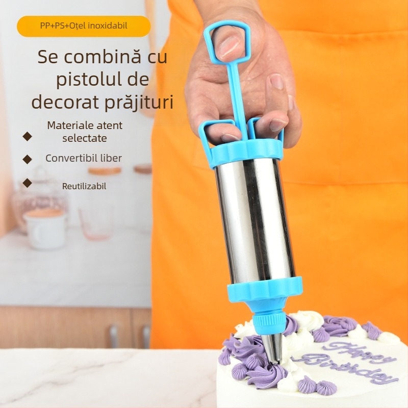 Pistol de decorare, instrumente de copt, duză de decorare cu 4 capete, răzuitor de cremă, set de 6 piese, stoarcetor de cremă pentru fursecuri