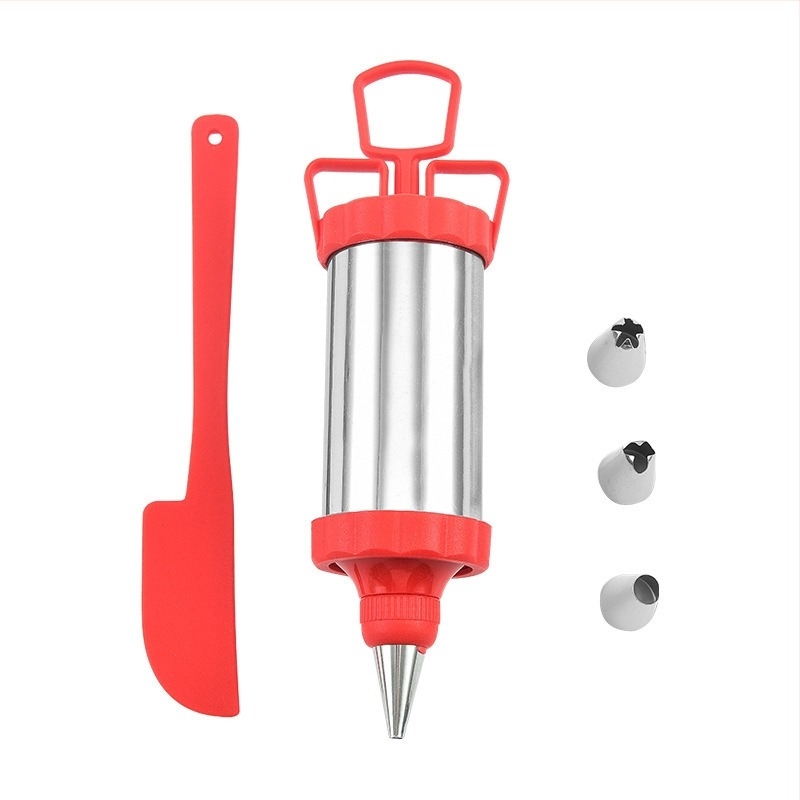 Pistol de decorare, instrumente de copt, duză de decorare cu 4 capete, răzuitor de cremă, set de 6 piese, stoarcetor de cremă pentru fursecuri