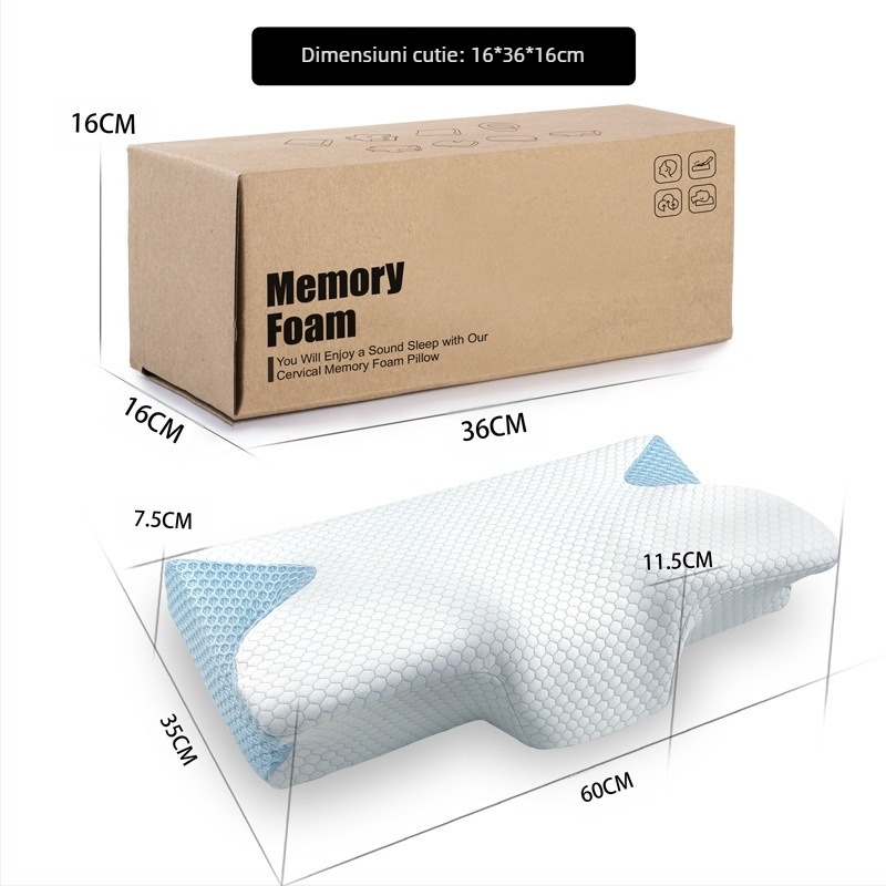 Pernă cu fluture Amazon, pernă cu memorie, cu revenire lentă, presiune zero, pernă pentru gâtul adulților, pernă de hotel, pernă cervicală