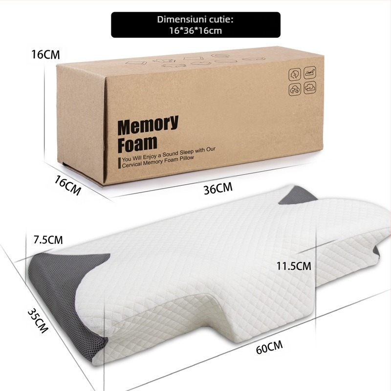 Pernă cu fluture Amazon, pernă cu memorie, cu revenire lentă, presiune zero, pernă pentru gâtul adulților, pernă de hotel, pernă cervicală