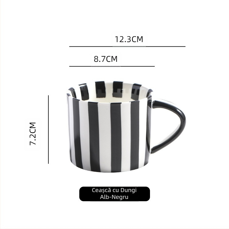 Cană de cafea vintage nordică, ceașcă de lapte și apă, pictată manual cu dungi, birou, uz casnic, antic mijlociu, ceașcă de mic dejun ceramică