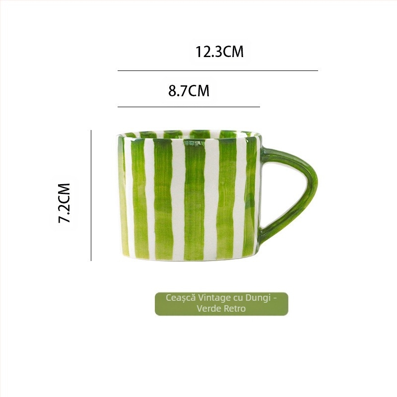 Cană de cafea vintage nordică, ceașcă de lapte și apă, pictată manual cu dungi, birou, uz casnic, antic mijlociu, ceașcă de mic dejun ceramică