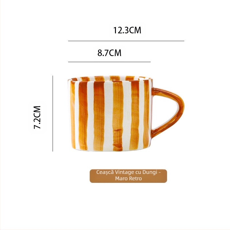 Cană de cafea vintage nordică, ceașcă de lapte și apă, pictată manual cu dungi, birou, uz casnic, antic mijlociu, ceașcă de mic dejun ceramică