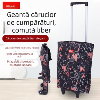 Cărucior cu roți, geantă de cumpărături pentru supermarket, cărucior de cumpărături, geantă din pânză, cărucior portabil de mare capacitate, cărucior transfrontalier