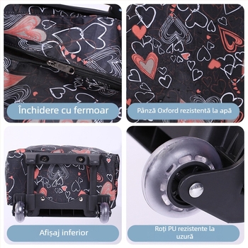 Cărucior cu roți, geantă de cumpărături pentru supermarket, cărucior de cumpărături, geantă din pânză, cărucior portabil de mare capacitate, cărucior transfrontalier