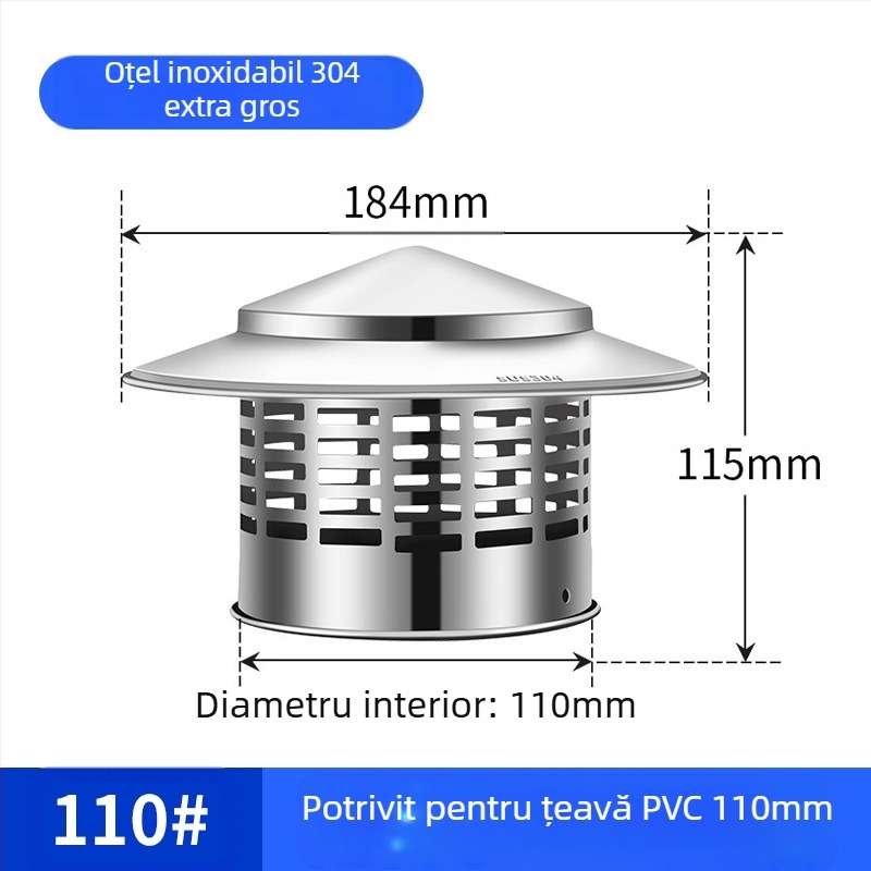 Capac de evacuare pentru acoperiș, capac de ploaie din oțel inoxidabil, rezistent la păsări, șoareci, orificiu de evacuare din PVC, respirabil, capac de umbrelă pentru coș de fum