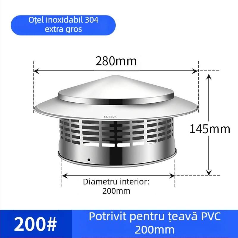 Capac de evacuare pentru acoperiș, capac de ploaie din oțel inoxidabil, rezistent la păsări, șoareci, orificiu de evacuare din PVC, respirabil, capac de umbrelă pentru coș de fum