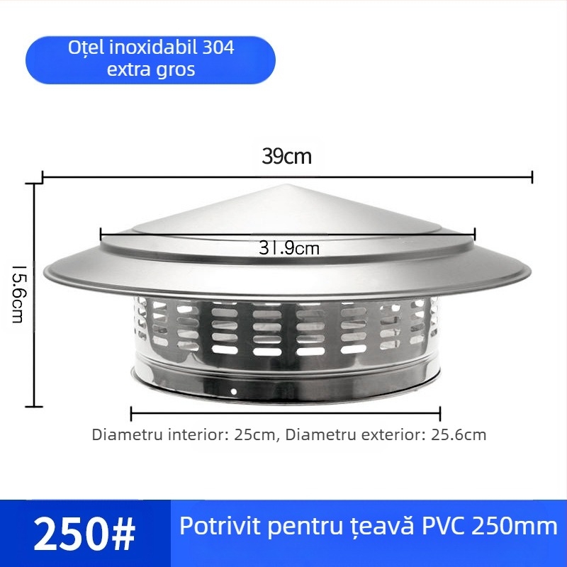 Capac de evacuare pentru acoperiș, capac de ploaie din oțel inoxidabil, rezistent la păsări, șoareci, orificiu de evacuare din PVC, respirabil, capac de umbrelă pentru coș de fum