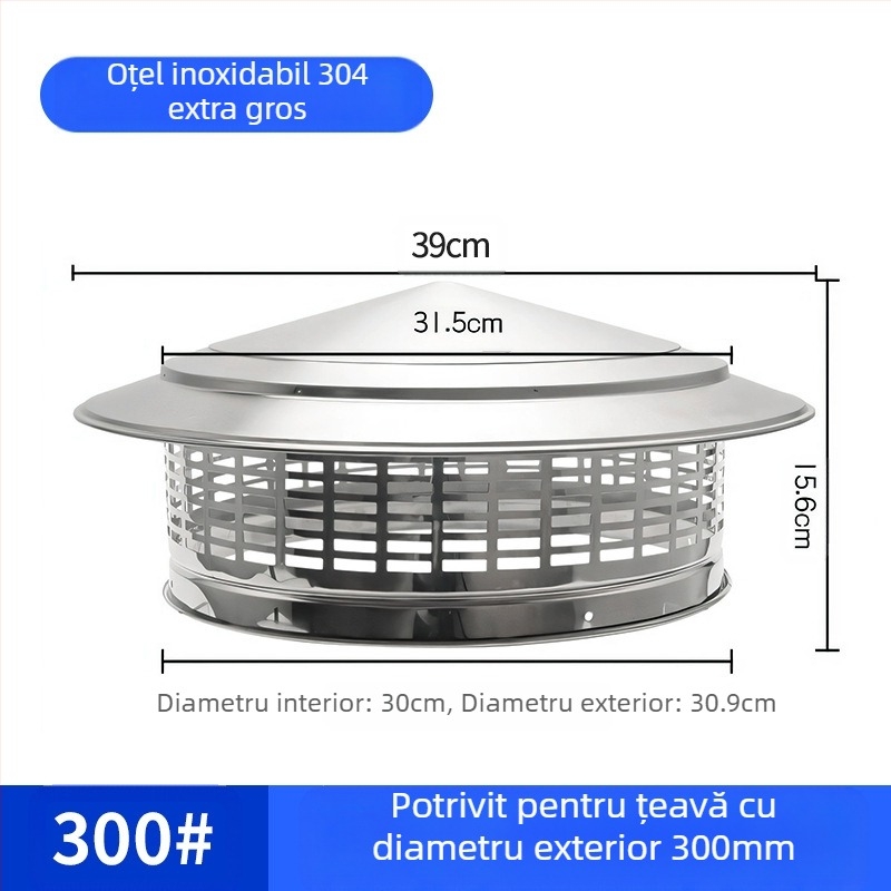 Capac de evacuare pentru acoperiș, capac de ploaie din oțel inoxidabil, rezistent la păsări, șoareci, orificiu de evacuare din PVC, respirabil, capac de umbrelă pentru coș de fum
