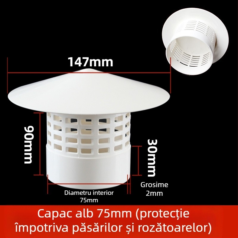 Capac de evacuare pentru acoperiș, capac de ploaie din oțel inoxidabil, rezistent la păsări, șoareci, orificiu de evacuare din PVC, respirabil, capac de umbrelă pentru coș de fum